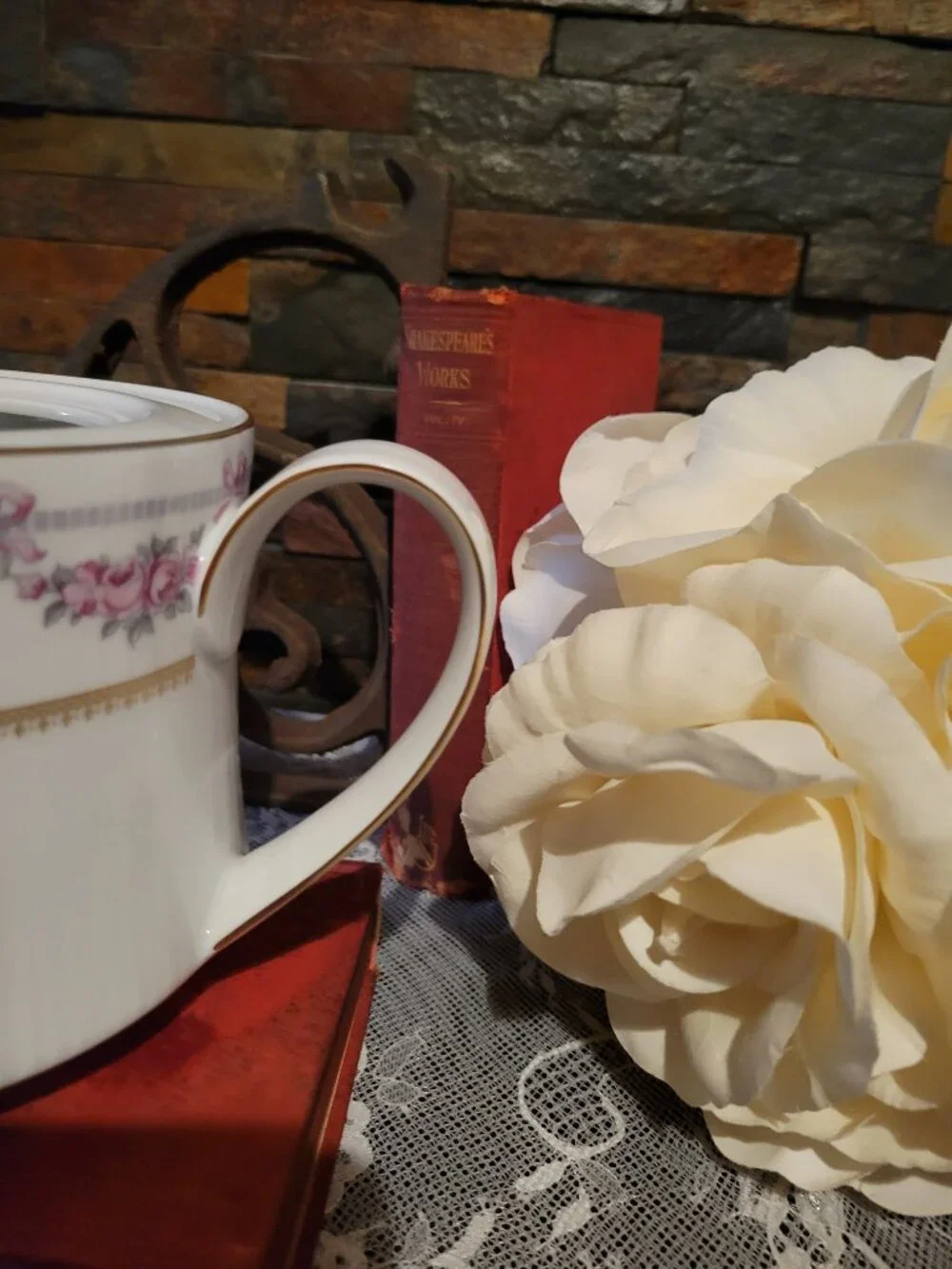 Vintage Thomas Germany Pink Rose and Gold Ribbed Porcelain Teapot Mid Century